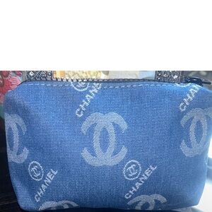 CHANEL Denim Blue Logo zip Pouch